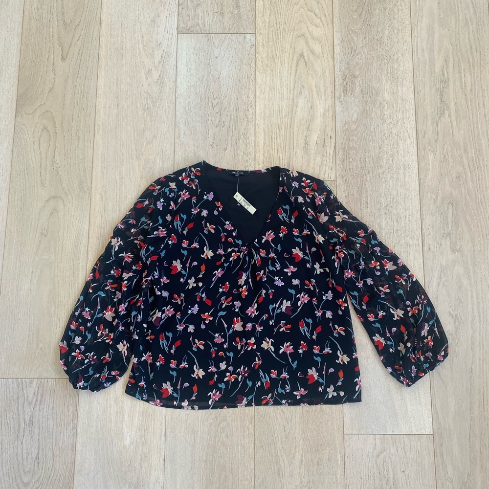 Madewell black floral blouse, size M